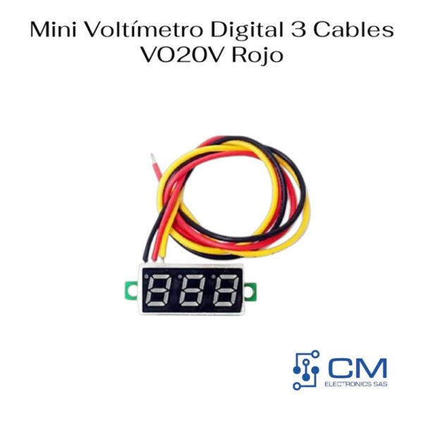 Mini Voltimetro Digital 3 Cables V20V Rojo