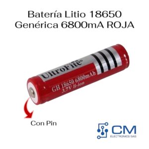 Bateria Litio 18650 Generica 6800mA Roja