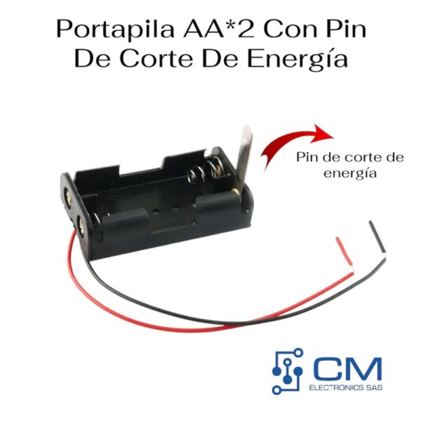 PortaPila AA*2 Con Pin De Corte De Energia