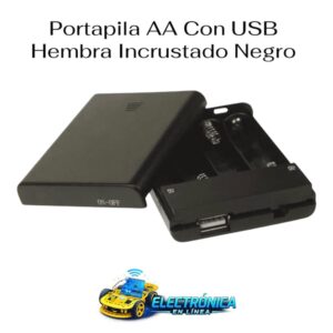 Portapila AA Con USB Hembra Incrustado Negro
