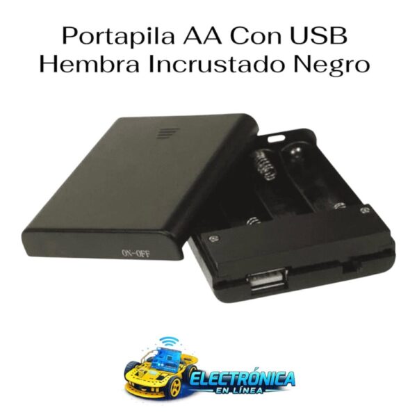 Portapila AA Con USB Hembra Incrustado Negro